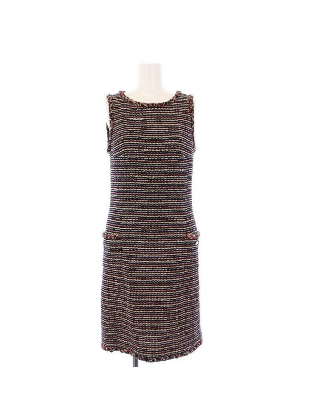 Chanel 2011 Model Tweed Dress Sleeveless Knee Length Coco Mark Button 36